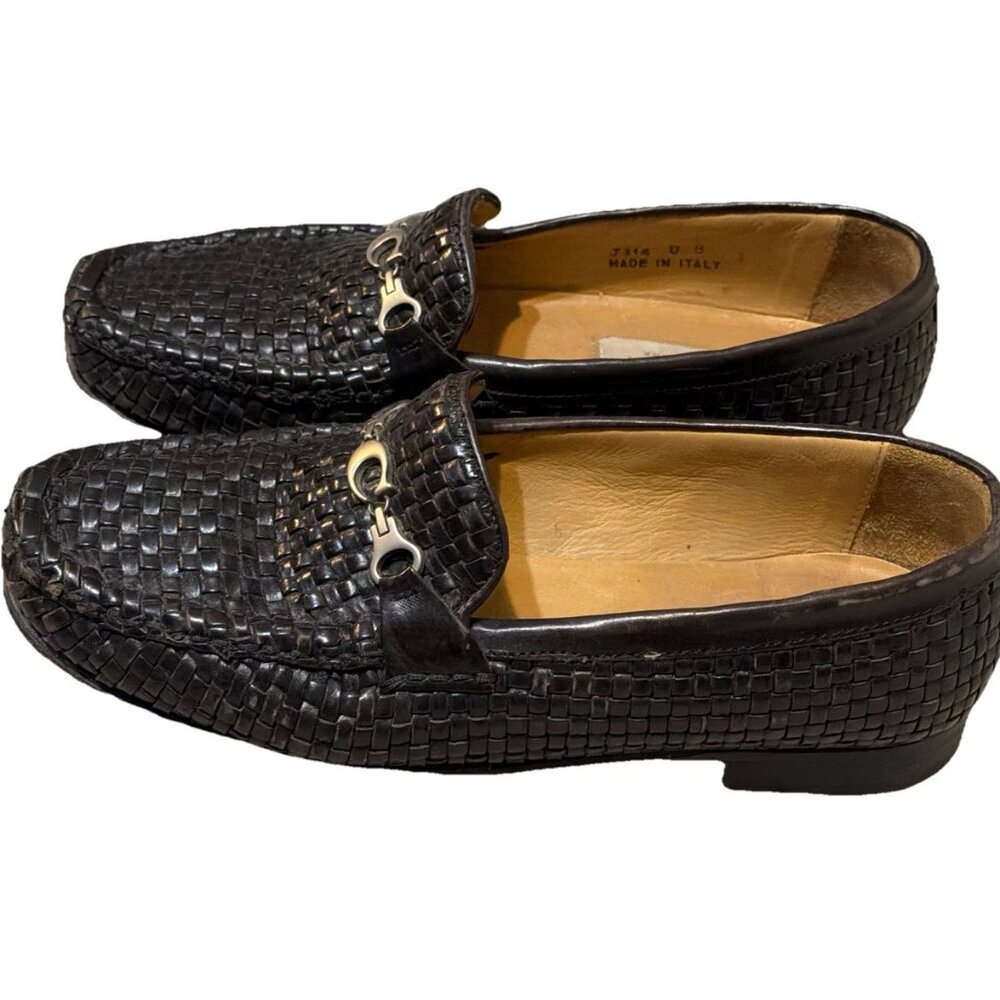 Coach Women's Size 8B Black Woven Leather Slip-On Loafers Shoes Made in Italy - Picture 2 of 8